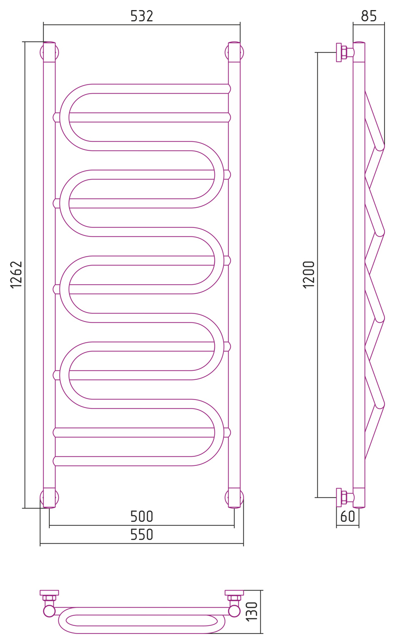 Полотенцесушитель водяной Сунержа Иллюзия+ 1200x500